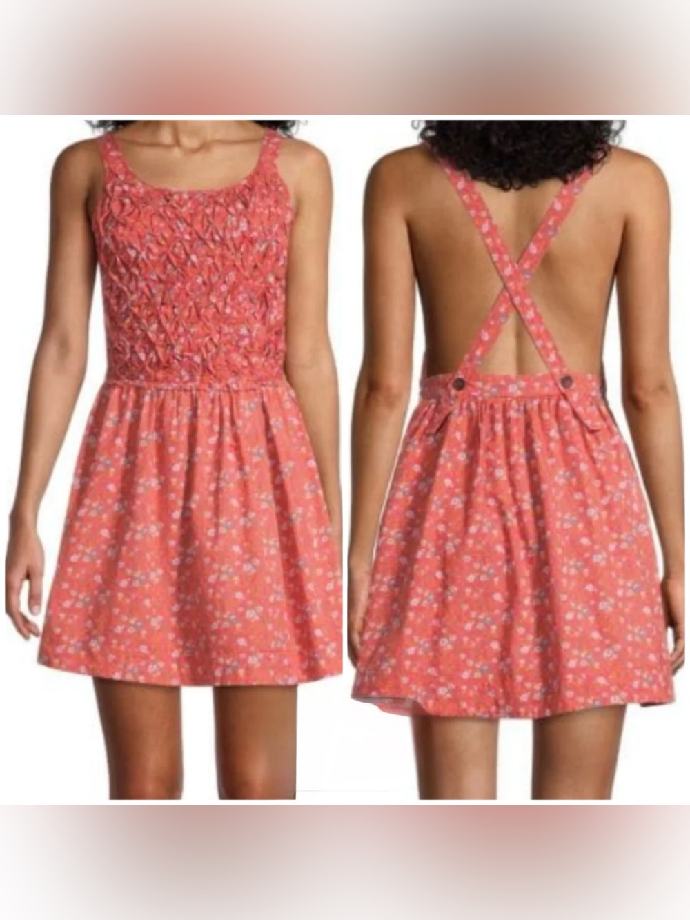 NEW Free People Petunia Mini Apron Dress in Poppy Combo Versatile Open Back Med
